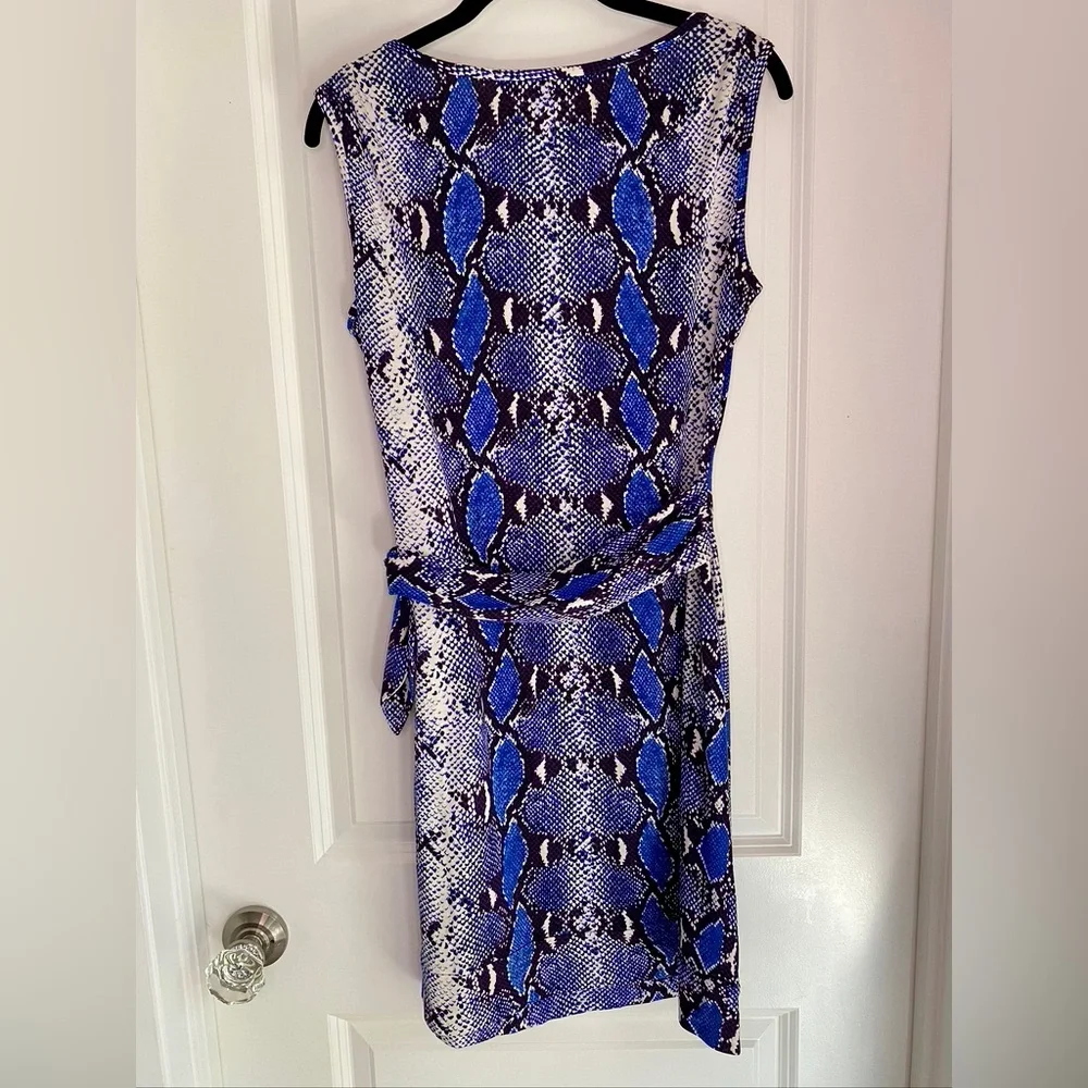 Diane von Furstenberg New Della Silk Dress Python Pop Medium Blue Iris Size 10